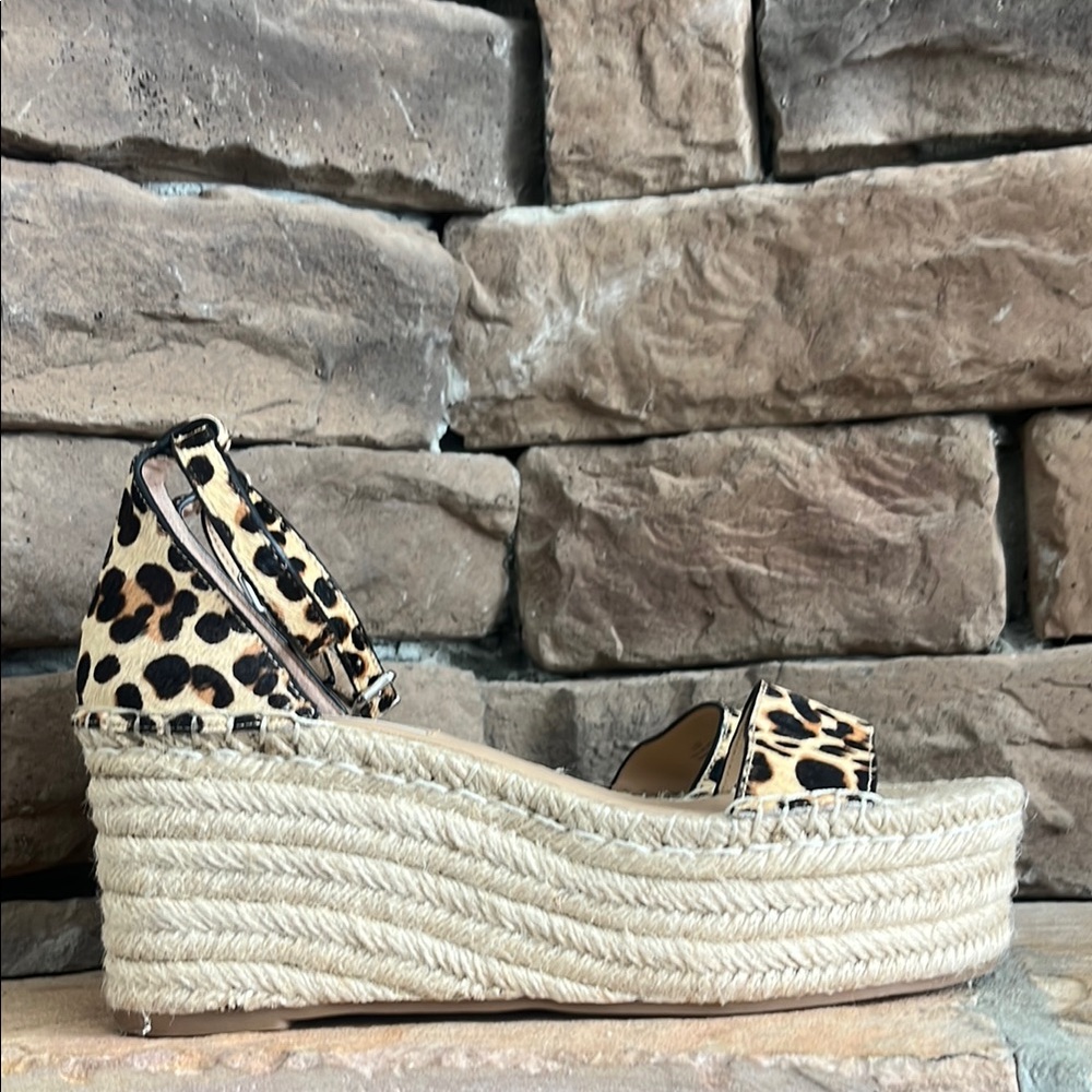 Antonio Melani Leopard Cow Hair Espadrille Platform Sandals 8.5M